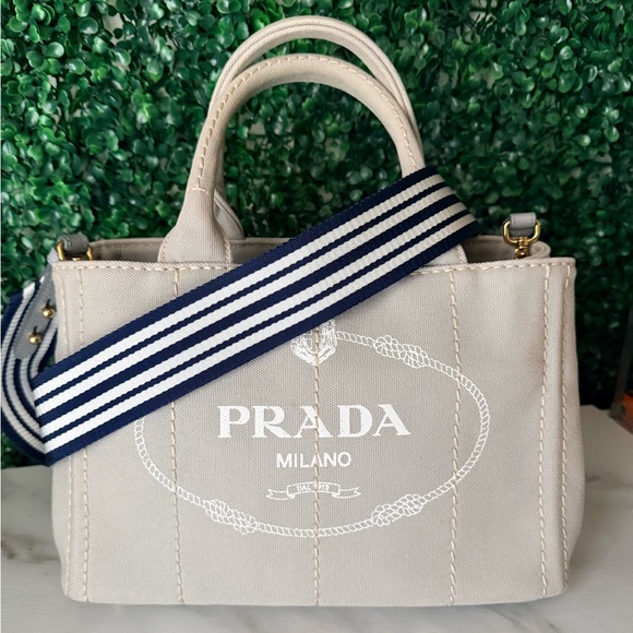 Prada Gray Small Canapa Canvas Women's Bag Authentic
